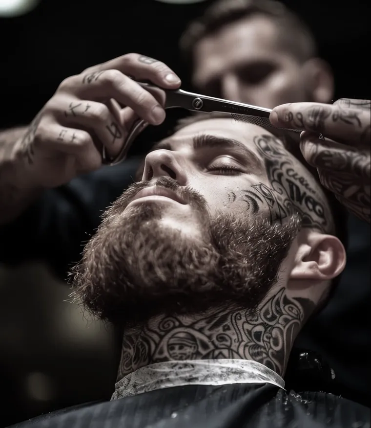 Barbeiro finalizando um corte